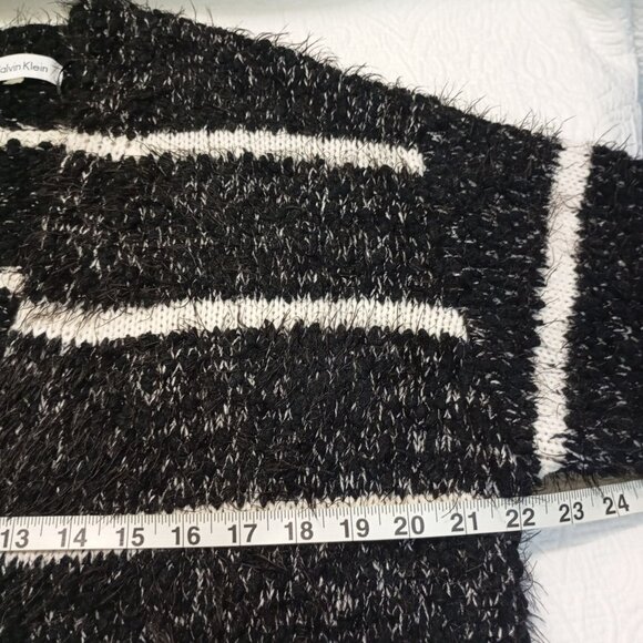 Calvin Klein Cardigan Womens Black & White Fuzzy Striped Open-Front Sweater - Picture 8 of 9